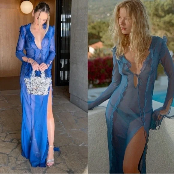 Rat & Boa Cobalt Blue Farretti sheer maxi dress L - Picture 4 of 12